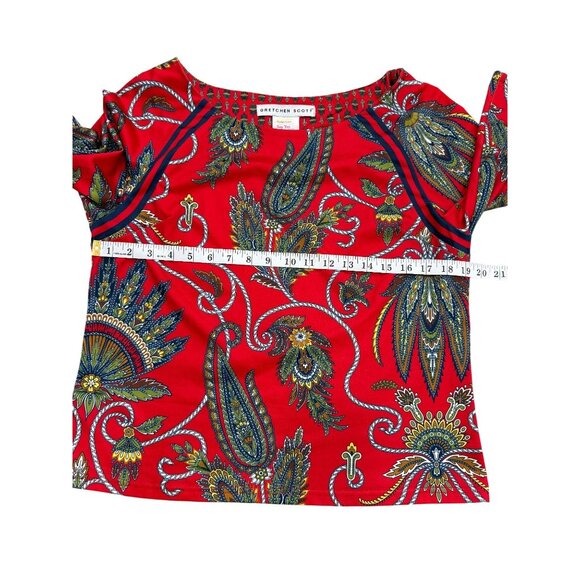Gretchen Scott Red Paisley Top 3/4 Sleeve Womens Size M - Picture 5 of 7